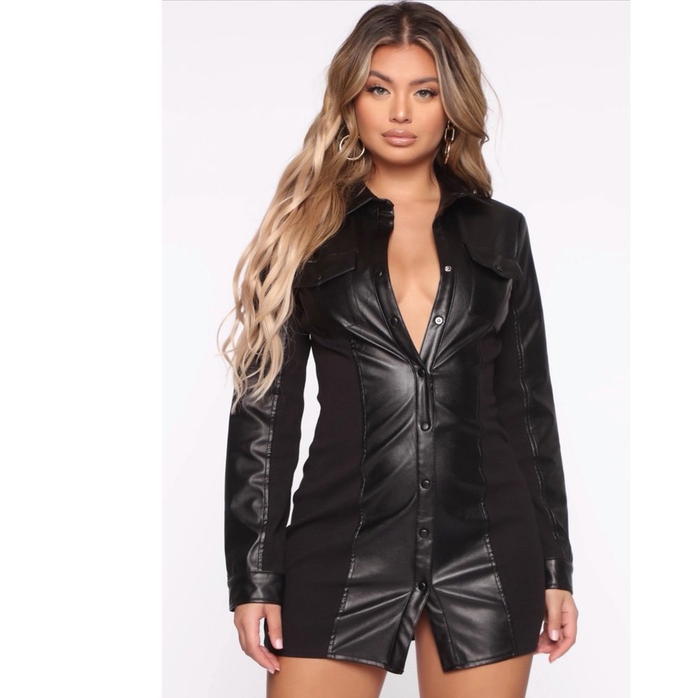 Fashion nova faux leather shirt dress